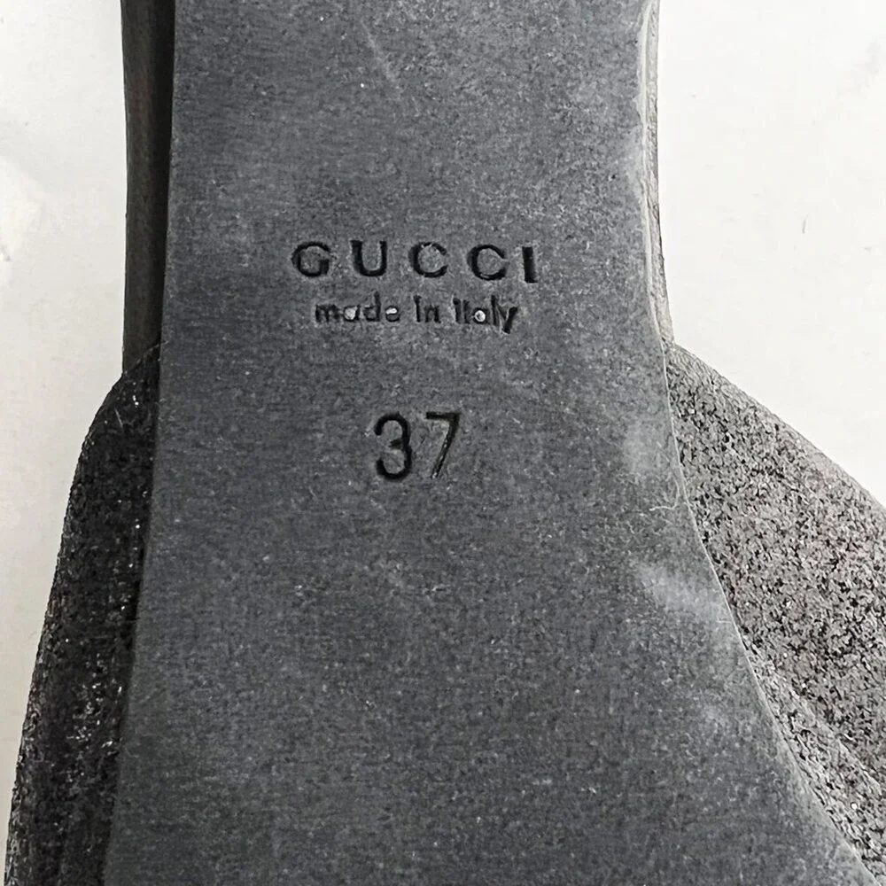 Gucci Horsebit Glitter Peep Toe‎ Heels Pumps Black EU 37